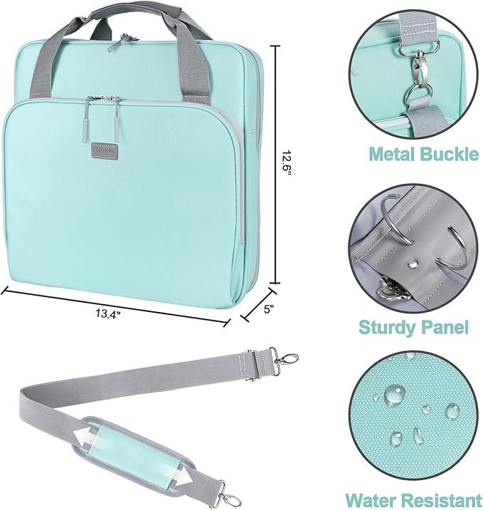 4 Inch 3 Ring Zipper Binder D-Ring, Multi-Pocket School & Office Binder Organizer, 800 Sheet Capacity, Compatible with 13-Inch MacBook (Patent Design Light Blue)