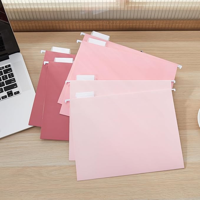 Y YOMA 36 Pack Gradient Hanging File Folders Letter Size Decorative Hanging Folder Pretty File Folder Organizer for Filing Cabinet Office Home with 1/5-Cut Adjustable Tabs, Cute Pink