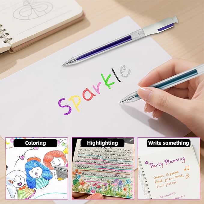 48 Colors Retractable Glitter Gel Pens, Colored Gel Pens, For Artists Coloring Books Drawing Journaling Doodling Writing