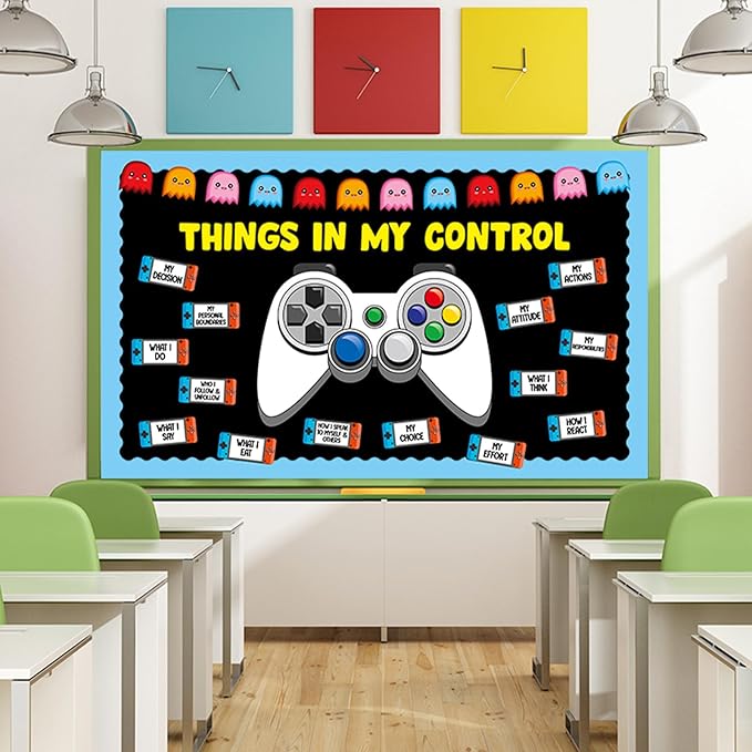 Video Game Theme Classroom Bulletin Board Decorations Set Growth Mindset Mental Health Inspirational Cutouts for School Students Teachers Chalkboard Things in My Control Theme Wall Decor