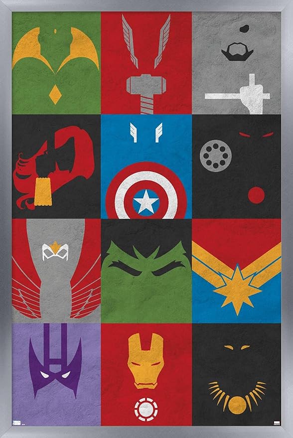 Trends International Marvel Comics - Avengers - Minimalist Grid Wall Poster, 14.725" x 22.375", Silver Framed Version