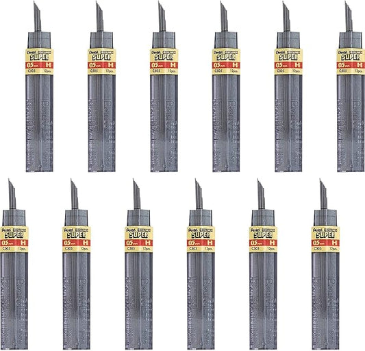 Pentel Super Hi-Polymer Lead Refill, 0.5mm, Fine, H, 144 Pieces of Lead (C505-H)