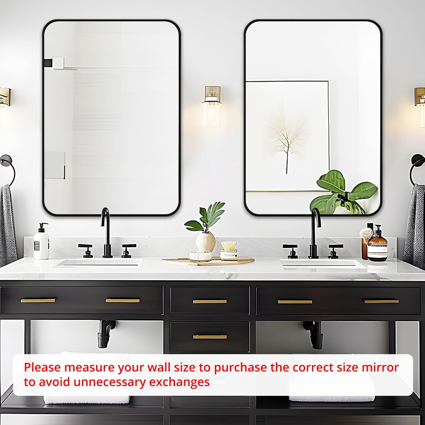 Fabuday Black Wall Mirror for Bathroom Over Sink - 20x30 Matte Metal Framed Rectangle Mirror, Rounded Rectangular Vanity Mirrors for Living Room, Bedroom, Entryway, Hallway, Horizontally/Vertically