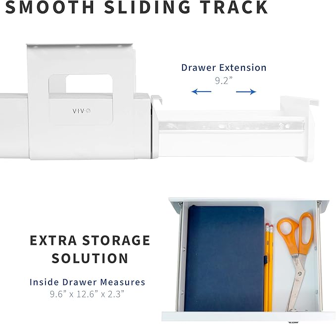 VIVO 13 inch Under Desk Lockable Slide Out Drawer, Secure Home Office Storage Organizer, White, DESK-AC03L-W