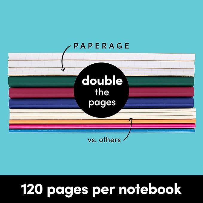 PAPERAGE 6-Pack Composition Notebook Journals, 120 Pages, Kraft Cover with Jewel Tone Spines, College Ruled Lined Paper, Small Size (8 in x 5.75 in) – for Home, Office or School Supplies