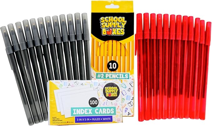 High School Writing Bundle | 1 Box - 51 Pieces per Box | School Supply Boxes - Back to School Essentials | Includes Composition Books, Loose Leaf Paper, Index Cards, 12 ct. Pens & More