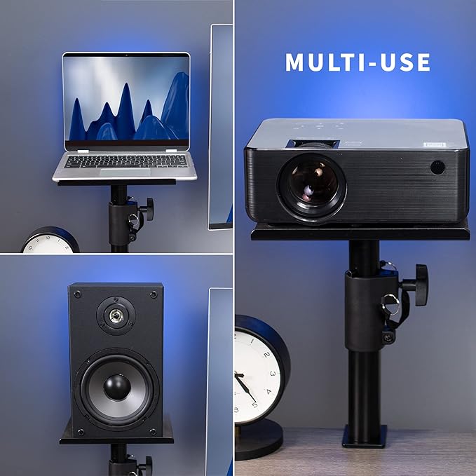 VIVO Clamp-on Speaker Stand Desk Mount Set, 10 x 9 inch Trays, Height Adjustment and Tilt, Universal Audio Holders for Computer and Bookshelf Speakers, Elevated Sound, 2 Pack, Black, MOUNT-SP01CB