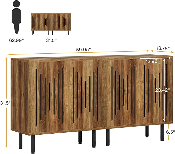 Tribesigns Set of 2 Sideboard Buffet with Storage, 59" Buffet Sideboard Cabinet with Adjustable Shelves, Accent Storage Cabinet for Living Room, Rustic Brown | Set of 2, with Storage