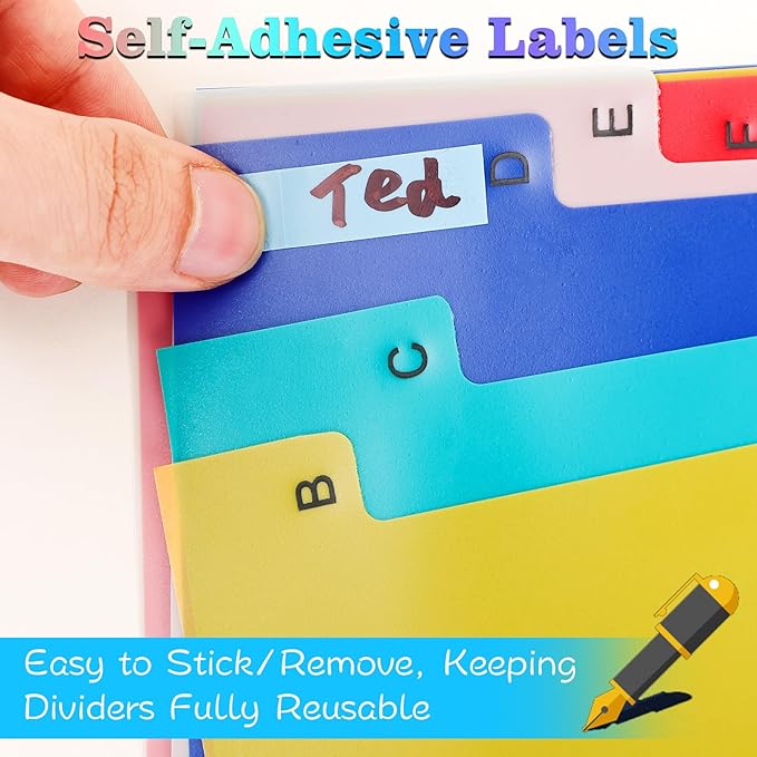 Tab A-Z Binder Dividers, Alphabet Plastic Binder Dividers with Multicolor Tabs, Letter Size 8.2" x 11.6", for 3 Ring Binders, Fits 2/3/4/11 Ring Notebook (42)