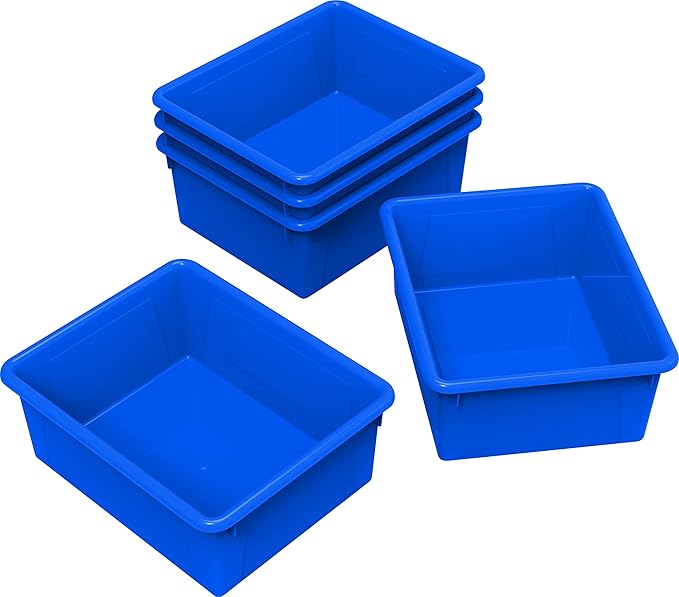 Storex Letter Size Deep Storage Tray – Organizer Bin for Classroom, Office and Home, Blue, 5-Pack (62524U05C)