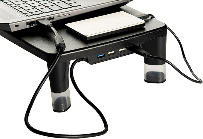 3M Adjustable Monitor Stand with 4-Port USB Hub, Black, Great for Computer Monitors, Laptops, TVs, Speakers, Printers and More