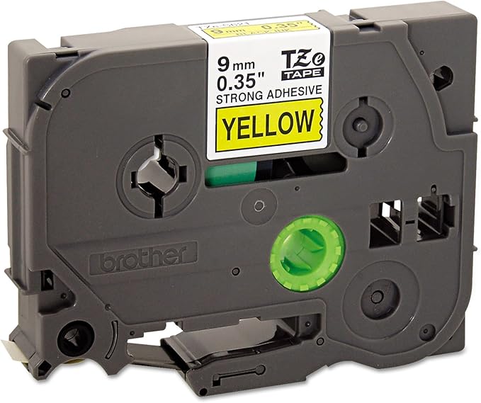 Brother TZES621 TZe Extra-Strength Adhesive Laminated Labeling Tape, 3/8-Inch w, Black on Yellow