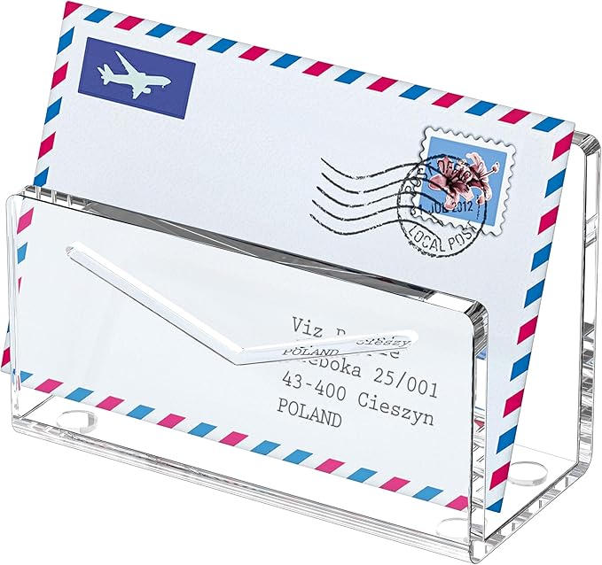 Acrylic Mail Holder, Mail Organizer Wall Mounted Clear File Letter Organizer, Vertical Envelope Mail Holder for Desk, Lightweight Countertop Bill Sorter Invoice Stand for Home Office School