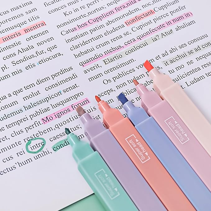 6pcs Pastel Highlighters Aesthetic Cute Highlighters Double Head Highlighter Assorted Colors Soft Chisel Tip Marker for Diary Plan Notes
