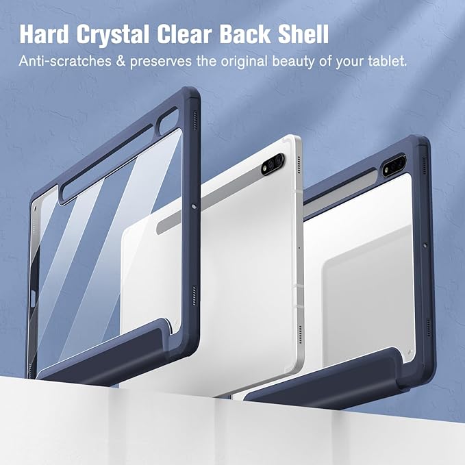 Fintie Hybrid Slim Case for Samsung Galaxy Tab S8/Tab S7 11 Inch (Model SM-X700/X706/T870/T875/T878) with S Pen Holder, Shockproof Cover with Clear Transparent Back Shell, Navy