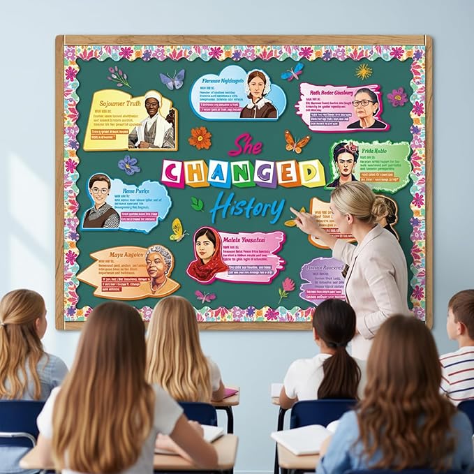 Women in History Bulletin Board Decorations - Aposwow Women’s History Month Classroom Decorations, Inspirational International Women's Day Paper Cutouts Set, School Office Wall Door Decor Supplies