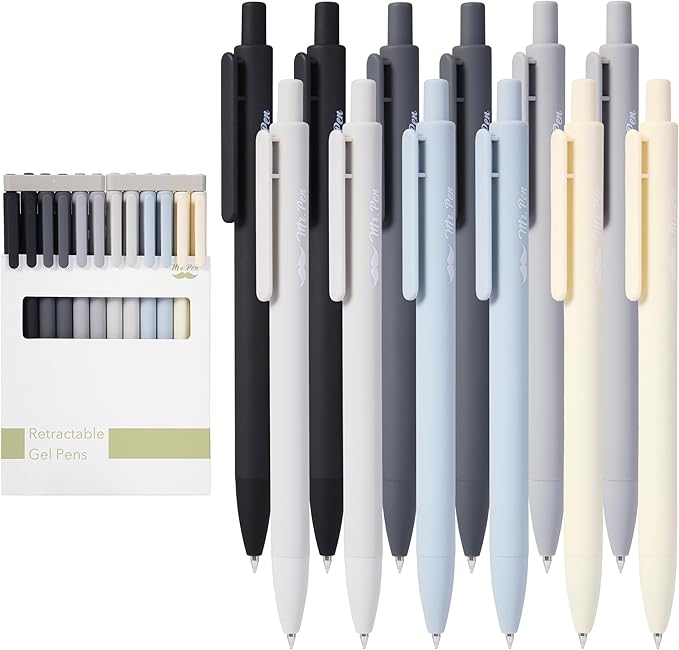 Mr. Pen- Retractable Gel Pens, 12Pack, Black Ink, Monochrome Elegance Barrel Gel Pens Fine Point 0.5mm, Gel Ink Pens Aesthetic Pens for Journaling Fine Tip Pens
