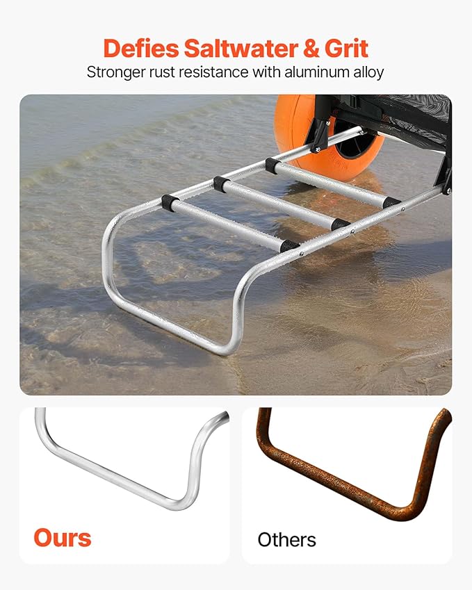 VEVOR Beach Dolly with Big Wheels for Sand, 29.9" x 15.4" Cargo Deck, w/ 12" Solid Wheels, 165LBS Loading Capacity Folding Sand Cart & 27" to 44.7" Adjustable Height, Heavy Duty Cart for Beach