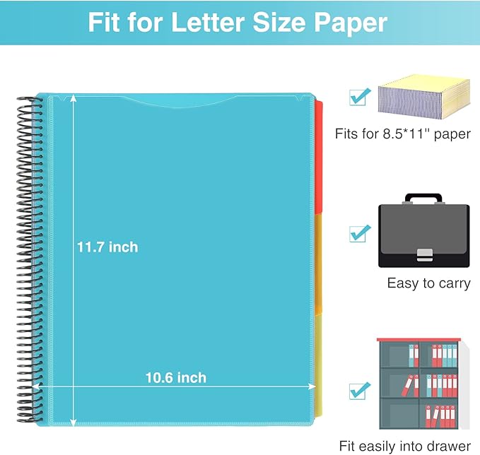 Forvencer 24 Pocket Project Organizer, 1/3-cut Tab Binder Organizer with Sticky Labels, Multi Pocket Folder with Zipper Pouch, Folder Binder Spiral Pocket Notebook, Office Supplies