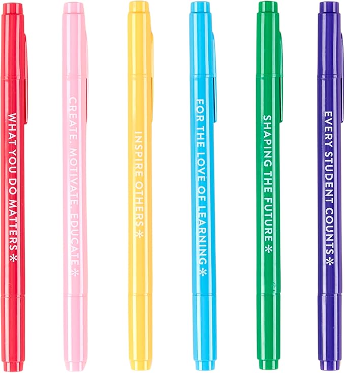 Erin Condren Dual Tip Markers, Colorful and Versatile Marker Set for Journals, Planners, and Note-Taking, Includes Fine Tip and Medium Tip, Teacher Motivational Quotes, Set of 6