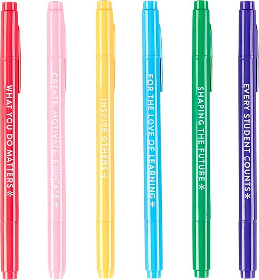 Erin Condren Dual Tip Markers, Colorful and Versatile Marker Set for Journals, Planners, and Note-Taking, Includes Fine Tip and Medium Tip, Teacher Motivational Quotes, Set of 6