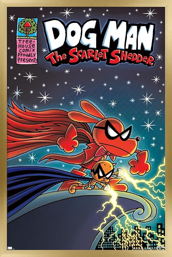 Dog Man - The Scarlet Shedder Wall Poster, 22.4L" x 14.7W", Gold Framed Version
