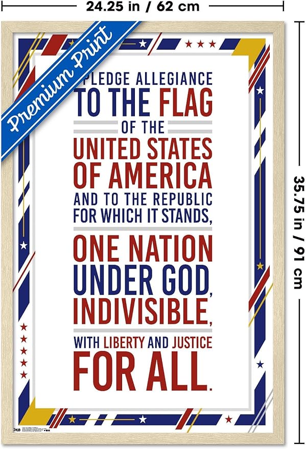 The United States Of America - Pledge Of Allegiance Wall Poster, 34L" x 22.4W", Blonde Framed Version