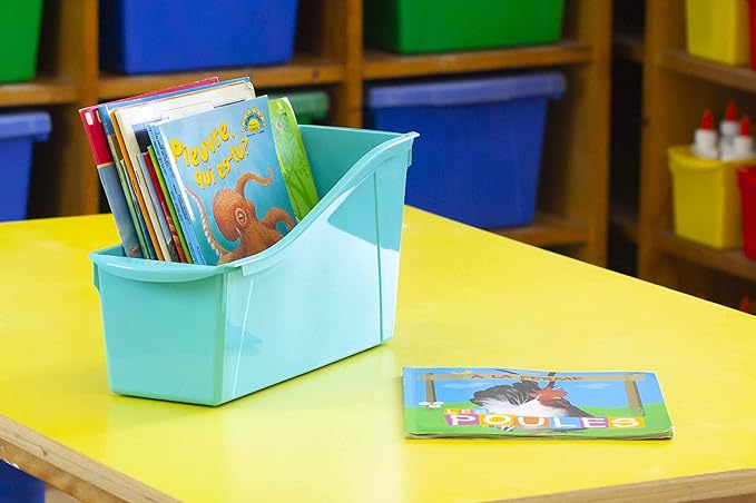 Storex Large Book Bin, Interlocking Plastic Organizer for Home, Office and Classroom, Yellow, 6-Pack (71105U06C)