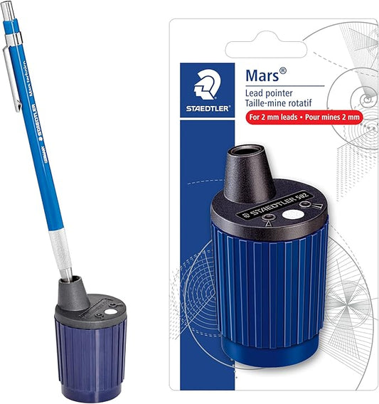 STAEDTLER Mars Lead Pointer - Precision Mechanical Pencil Sharpener with Auto-Stop for 2mm Pencils - Rotary Action with Dust Wiper & Adjustable Cone