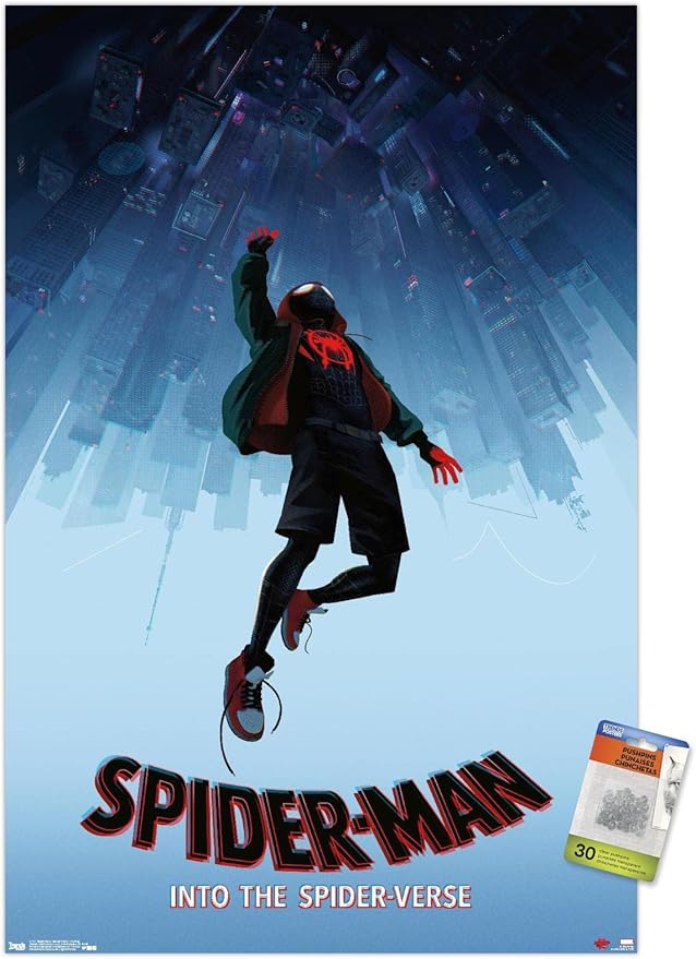 Trends International Marvel Spider-Man - Into The SpiderVerse - Falling Wall Poster, 22.375" x 34", Premium Poster & Pushpin Bundle