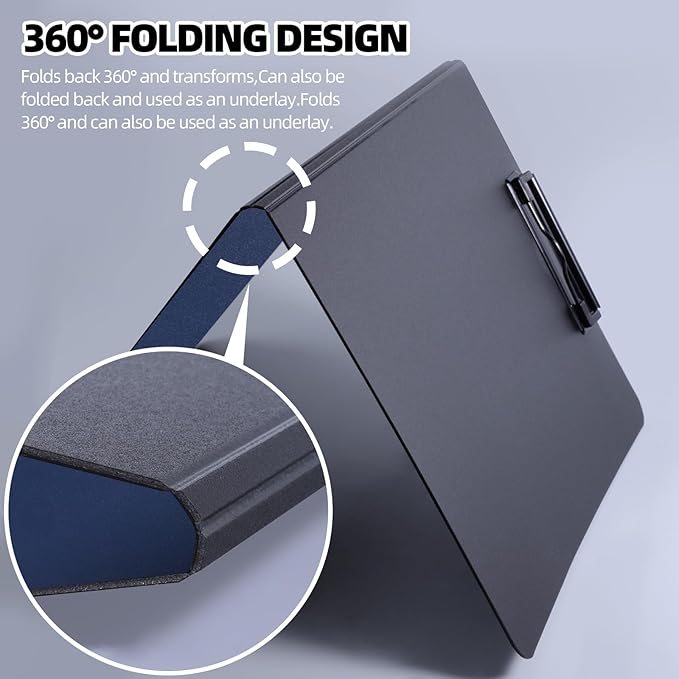 Clipboard Folder, A4 Foldable Clipboard with Horizontal and Vertical Double Metal Clips, 360 Degree Foldable Binder Clipboards with Pen Holder, File Cover Work Folder Clipboards, Blue