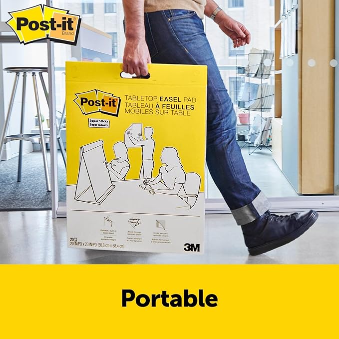 Post-it Super Sticky Portable Tabletop Easel Pad w/Dry Erase Panel, Great for Virtual Teachers and Students, 20x23 Inches, 20 Sheets/Pad, 2 Pads, Built-in Stand (563DE VAD 2PK), White