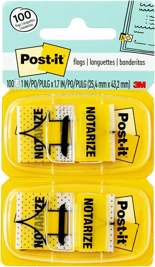Post-it Notarize Flags, 50/Dispenser, 2 Dispensers/Pack, 1 in Wide, Yellow (680-NZ2)
