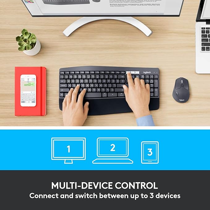 Logitech MK850 Performance Wireless Keyboard and Mouse Combo for Windows, macOS & ChromeOS, Bluetooth & 2.4 GHz USB Receiver, Full-Size Ergonomic Keyboard, Multi-Device, Cushioned Palm Rest – Graphite