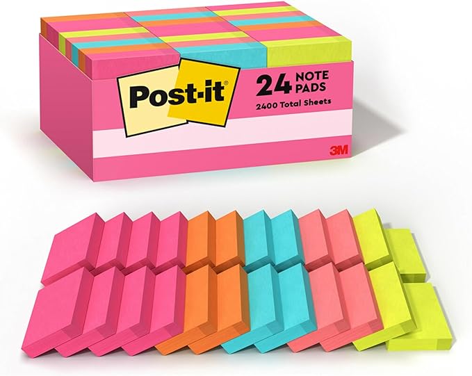 Post-it Mini Notes, 1 3/8 in. x 1 7/8 in., 24 Sticky Notes Pads, 100 Sheets per Pad, Poptimistic Collection, New Year Organization or Second Semester School Supplies