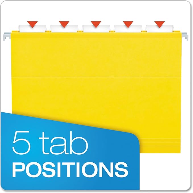 Pendaflex Extra Capacity Reinforced Hanging Folders, 2", Letter Size, Yellow, 1/5 Cut, 25/BX (04152x2 YEL)