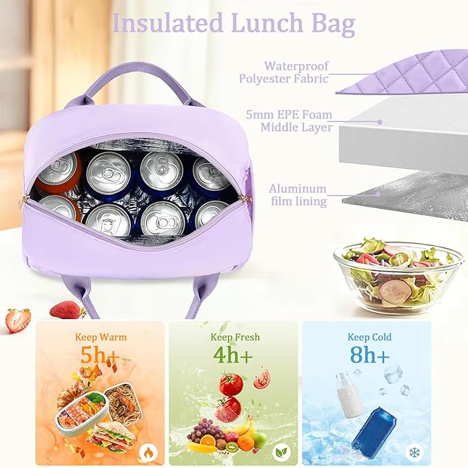 CAMTOP Lunch Box for Women Men Insulated Lunch Bag Lunch Tote Bag Leakproof Thermal Cooler Large Capacity for Travel Work School Picnic (﻿﻿Lavender)