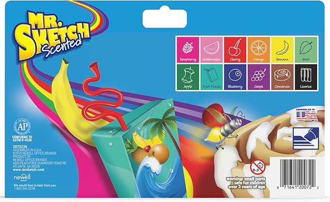 Mr. Sketch Scented Markers, Chisel Tip, Assorted Colors, 96 Count, Pack of 8