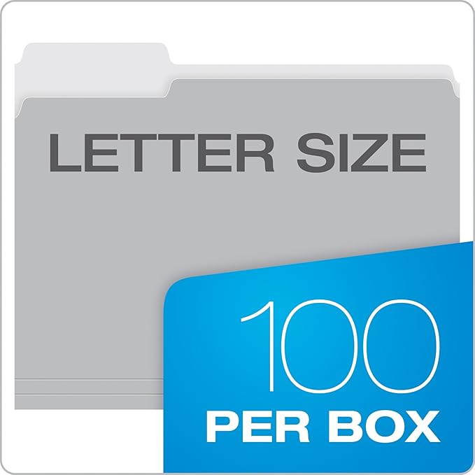 Pendaflex Two-Tone Color File Folders, Letter Size, 1/3 Cut, Gray, 100 Per Box (152 1/3 GRA) | (Pack of 5)