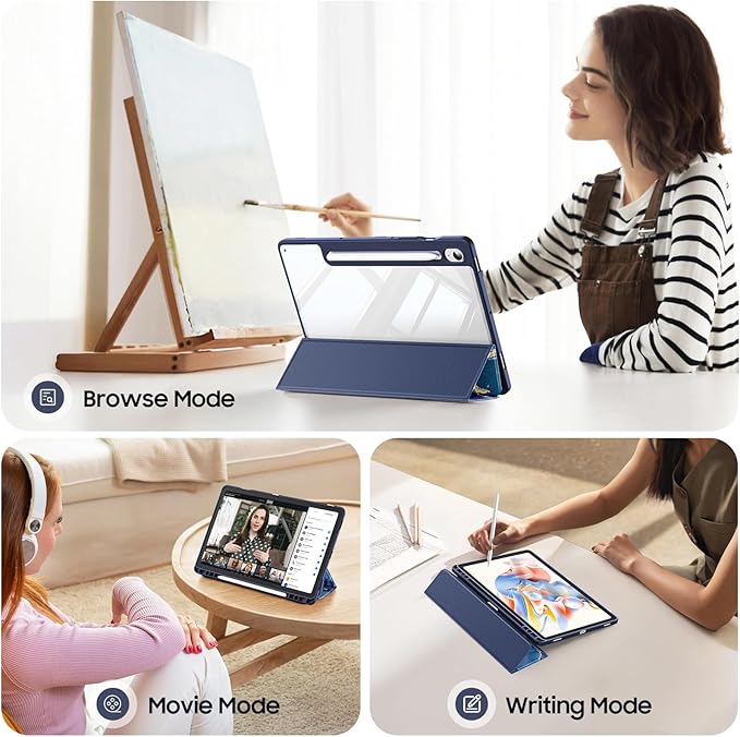 Fintie Hybrid Slim Case for Samsung Galaxy Tab S10 Lite/ S10 FE/ S9 FE 10.9 Inch/Tab S9 11 Inch with S Pen Holder, Shockproof Cover with Clear Transparent Back Shell, Auto Wake/Sleep, Ocean Marble