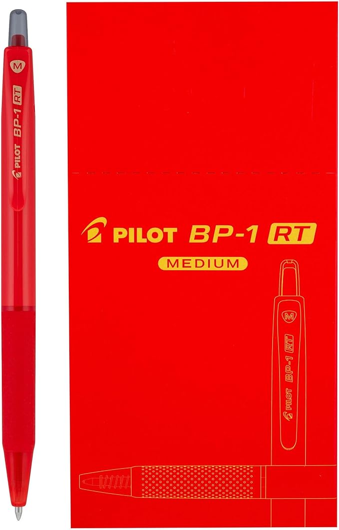 Pilot BP-1RT Advanced Ink, Retractable Ballpoint Red Ink Pens, Medium Point, Dozen Box, 1mm