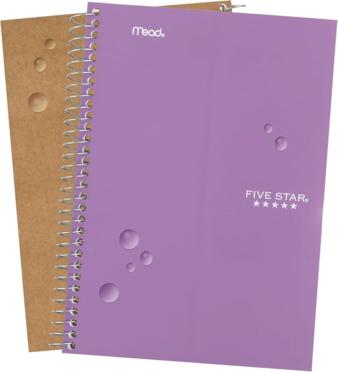 Five Star Spiral Notebook, 2 Subject, College Ruled Paper, 6" x 9-1/2", 80 Sheets, Fights Ink Bleed, Water Resistant Cover, Amethyst Purple (840029CF1-ECM)