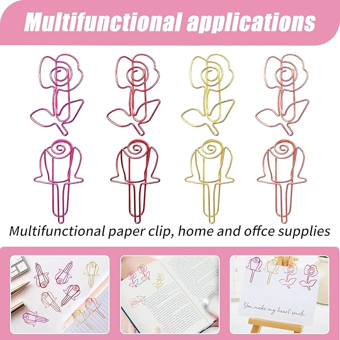 80 Pcs Cute Flower Paper Clips Set, Floral Paper Clips for Office Supplies Organization (Flower Shape 2)