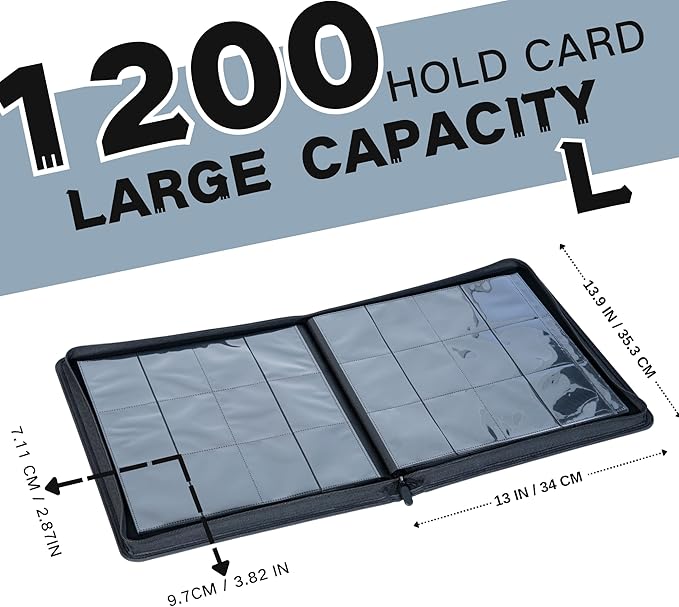 1200+ Pockets Trading Card Binder, 12-Pocket Card Ablum Compatible with lorcana,MTG,Sports Cards & Other Standard Size Trading Card (BLACK)