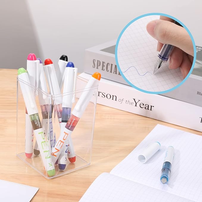 EEOYU 12 Pieces Disposable Fountain Pens, Smooth-Writing Office Supplies for Sketching, Journaling, Calligraphy, Doodling and Gifts (Assorted Colors)