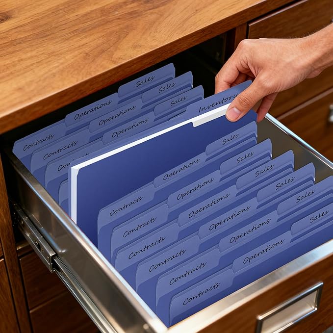 100-Pack Color File Folders, 1/3 Cut Tab, Letter Size Manilla Folder for School/Office/Classroom, Blue