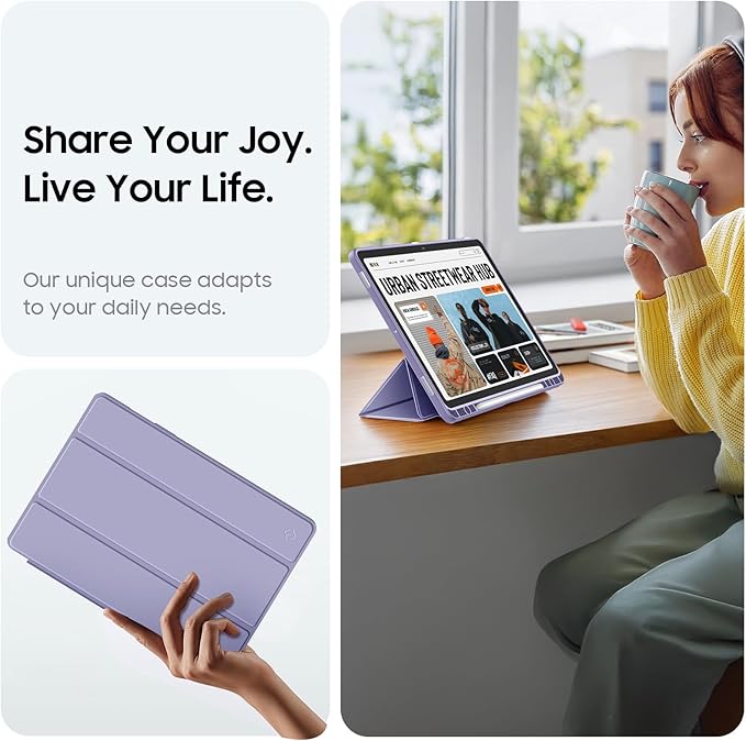 Fintie Hybrid Slim Case for Samsung Galaxy Tab S10 Lite/ S10 FE/ S9 FE 10.9 Inch/Tab S9 11 Inch with S Pen Holder, Shockproof Cover with Clear Transparent Back Shell, Auto Wake/Sleep, Lilac Purple