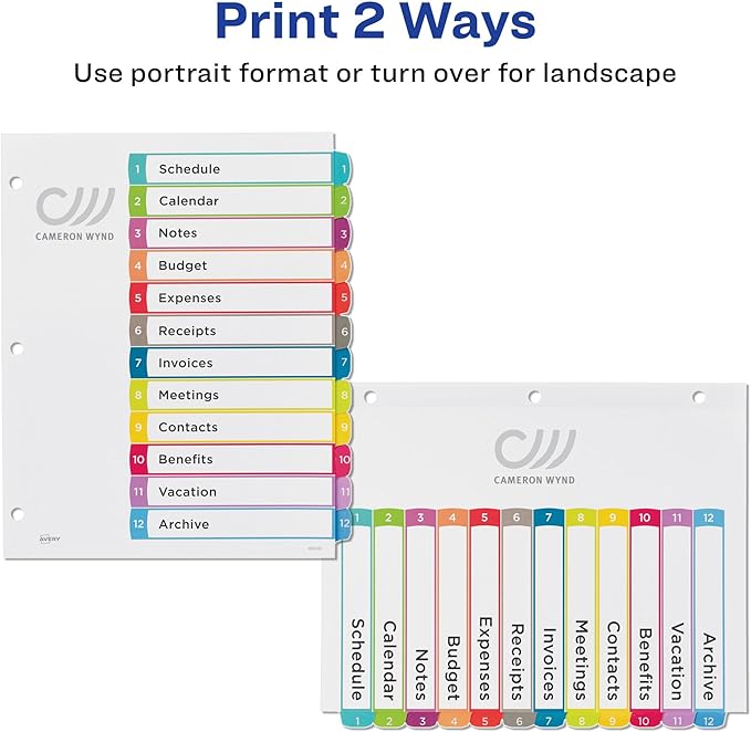 Avery Dividers for 3 Ring Binders, 12 Tabs per Set, Customizable Table of Contents, Multicolor Arched Tabs, Great for Organizing Reports, Projects, and More (24 Sets of 11843)