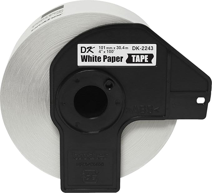 Brother Genuine DK-2243 Continuous Length Black on White Paper Tape for Brother QL Label Printers, 4" x 100' (101mm x 30.4M), 1 Roll per Box, DK2243