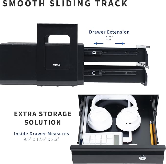 VIVO 13 inch Under Desk Double Stacked Slide Out Drawers with Lock, Secure Home Office Storage Organizer, Black, DESK-AC03L-2B